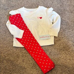 White Top and Red Heart Leggings Set